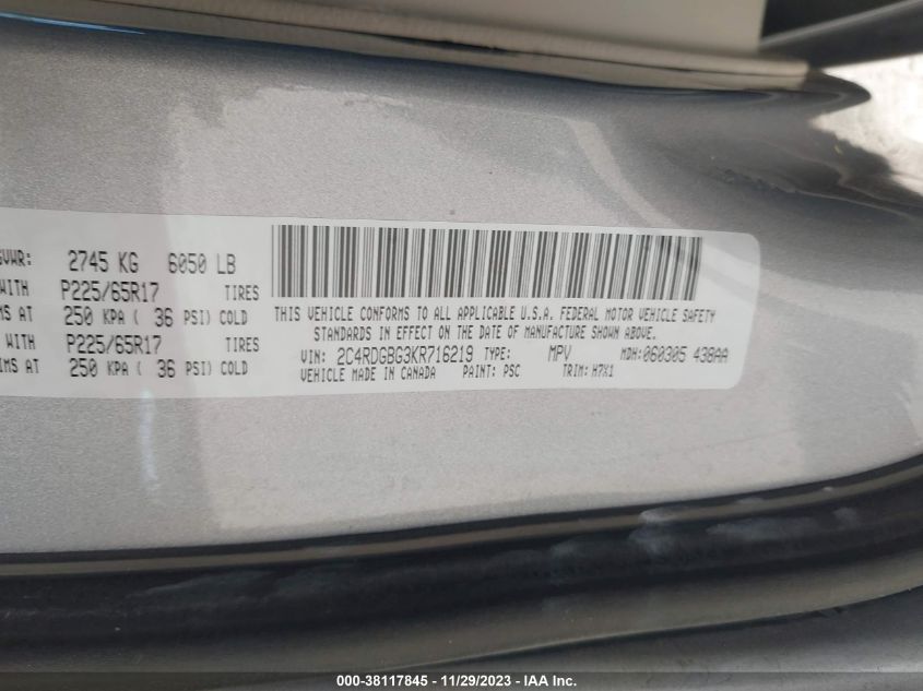 2019 DODGE GRAND CARAVAN SE - 2C4RDGBG3KR716219
