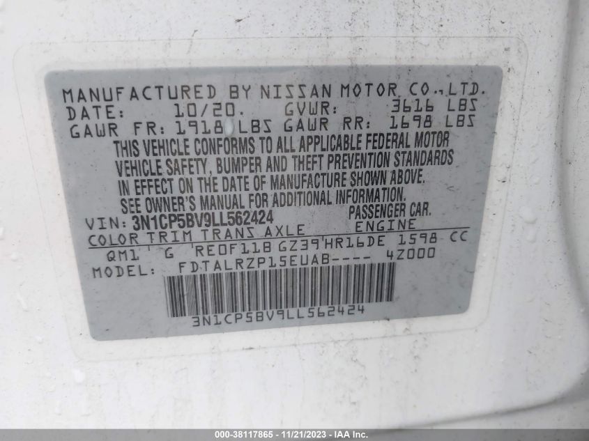 2020 NISSAN KICKS S XTRONIC CVT - 3N1CP5BV9LL562424