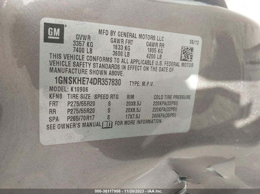 2013 CHEVROLET SUBURBAN 1500 LS 1GNSKHE74DR357830