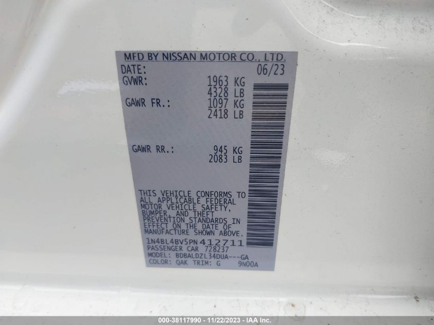 2023 NISSAN ALTIMA S FWD - 1N4BL4BV5PN412711