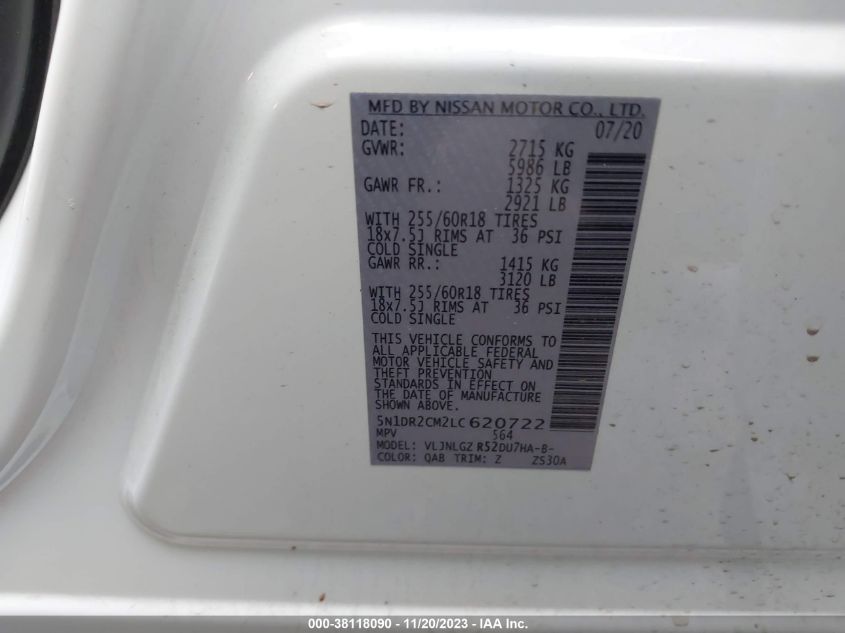 2020 NISSAN PATHFINDER SL 4WD - 5N1DR2CM2LC620722
