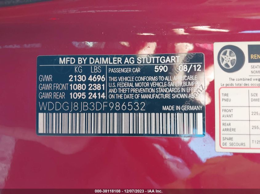2013 MERCEDES-BENZ C 350 SPORT 4MATIC WDDGJ8JB3DF986532