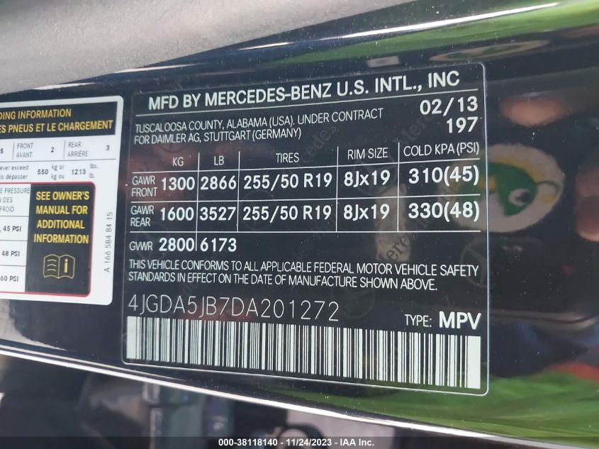2013 MERCEDES-BENZ ML 350 4JGDA5JB7DA201272