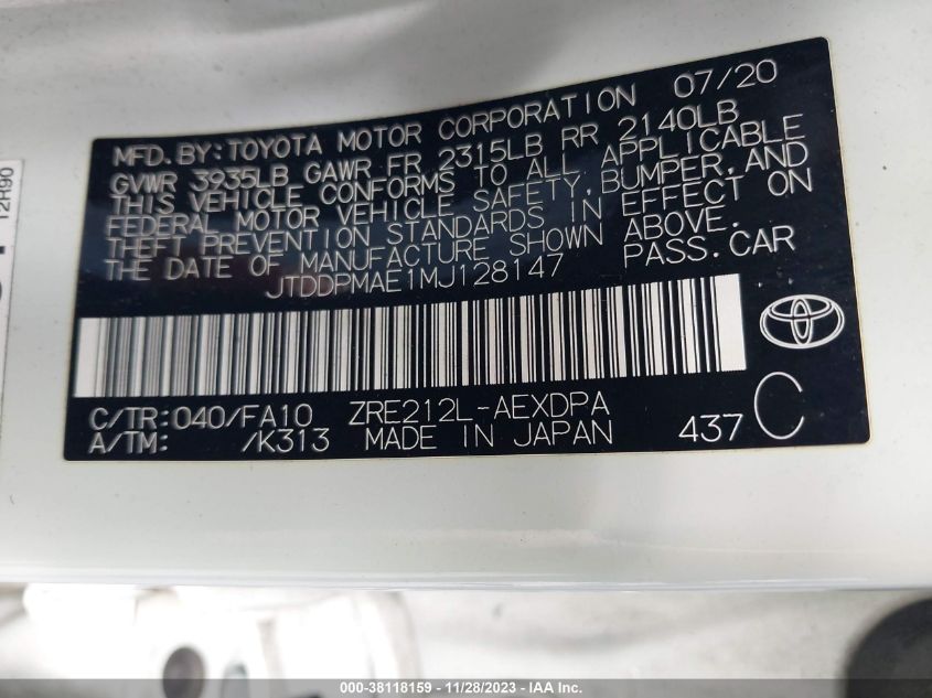 2021 TOYOTA COROLLA L - JTDDPMAE1MJ128147