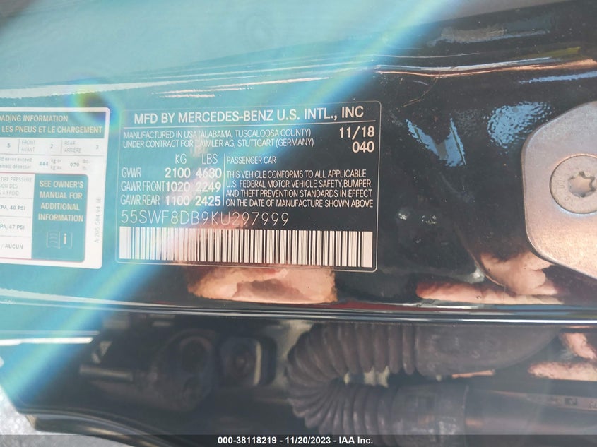 VIN 55SWF8DB9KU297999 2019 MERCEDES-BENZ C-CLASS C 300