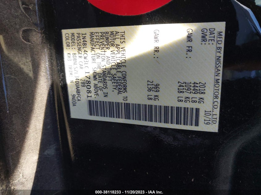 VIN 1N4BL4CW3LC178081 2020 NISSAN ALTIMA 2.5 SR