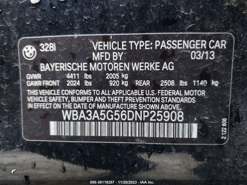 2013 BMW 328I - WBA3A5G56DNP25908