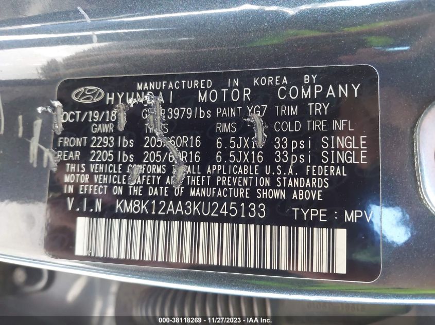 2019 HYUNDAI KONA SE - KM8K12AA3KU245133