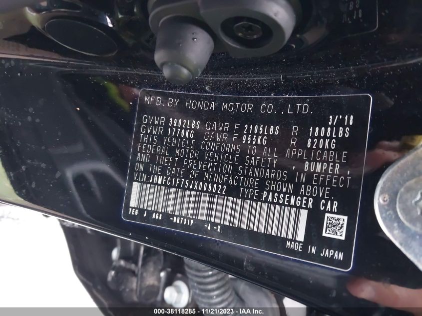 2018 HONDA CIVIC EX-L - JHMFC1F75JX009022