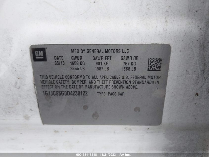 2013 CHEVROLET SONIC LT AUTO - 1G1JC6SG0D4230122