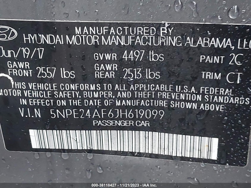 VIN 5NPE24AF6JH619099 2018 HYUNDAI SONATA SE
