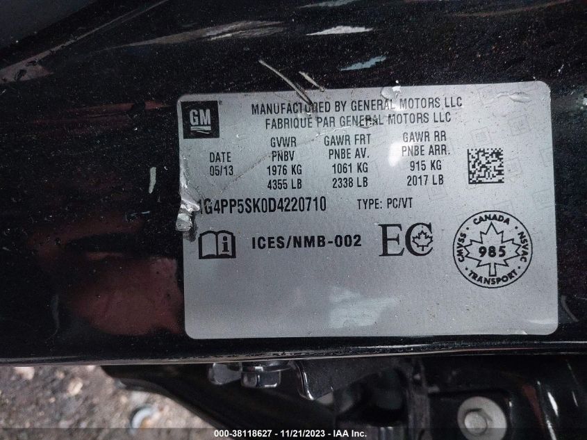2013 BUICK VERANO - 1G4PP5SK0D4220710