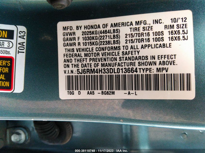 2013 HONDA CR-V LX - 5J6RM4H33DL013664