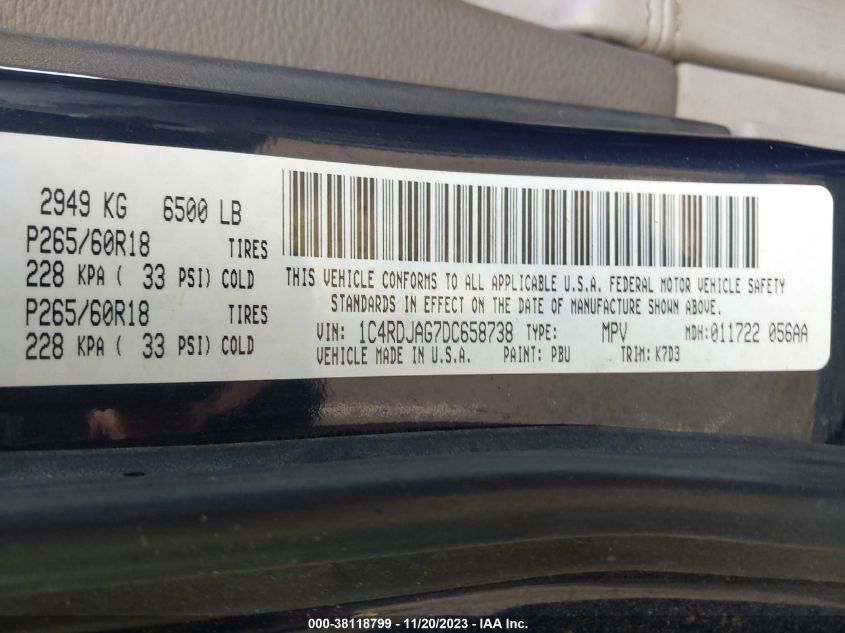 2013 DODGE DURANGO SXT - 1C4RDJAG7DC658738