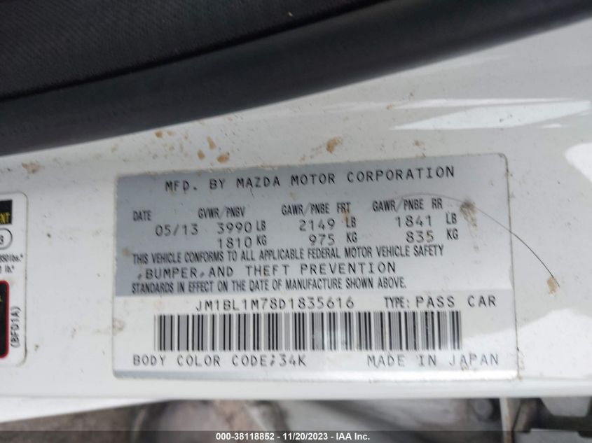 2013 MAZDA MAZDA3 I GRAND TOURING - JM1BL1M78D1835616
