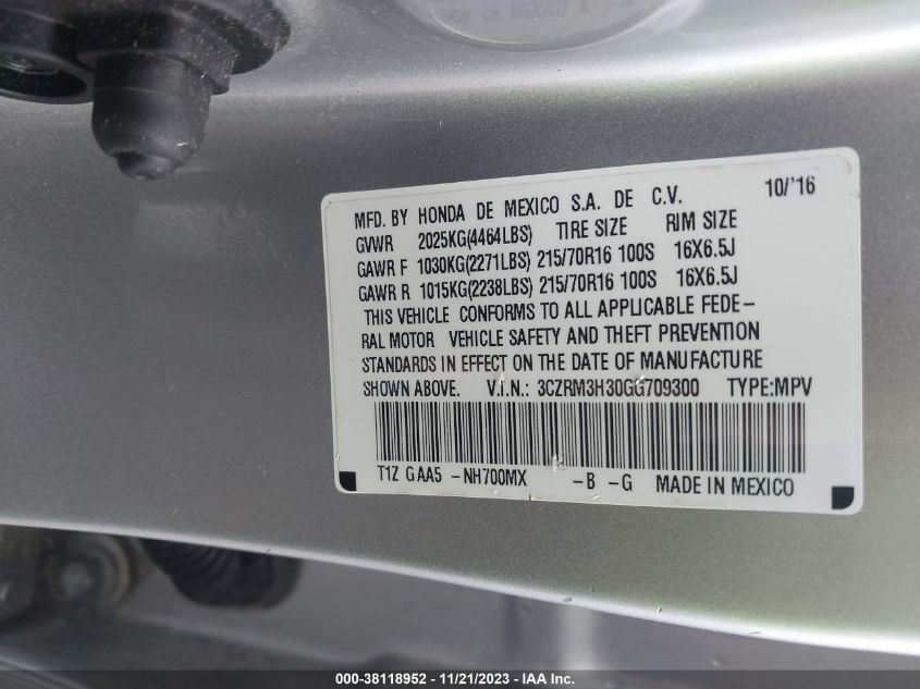 2016 HONDA CR-V LX - 3CZRM3H30GG709300