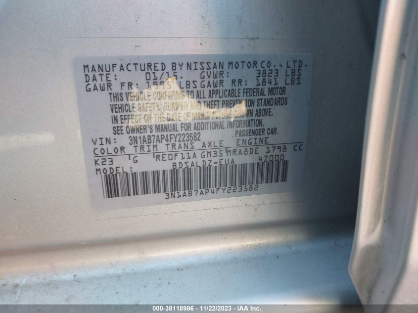 2015 NISSAN SENTRA FE+ S/S/SL/SR/SV - 3N1AB7AP4FY223582
