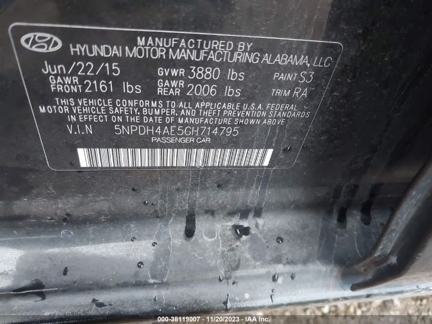 2016 HYUNDAI ELANTRA SE - 5NPDH4AE5GH714795