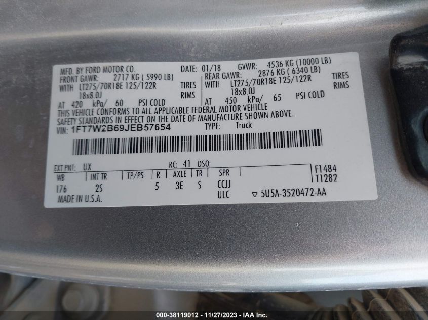 2018 FORD F-250 XLT - 1FT7W2B69JEB57654