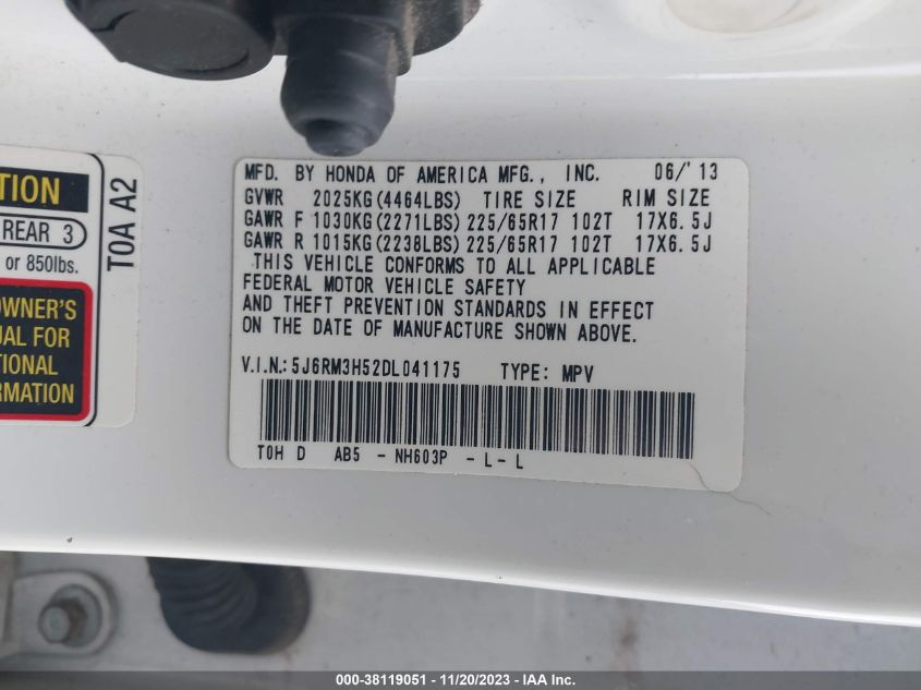 2013 HONDA CR-V EX - 5J6RM3H52DL041175