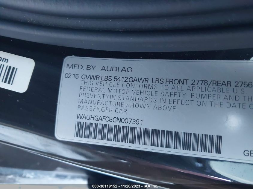 2016 AUDI A6 3.0T PREMIUM PLUS - WAUHGAFC8GN007391