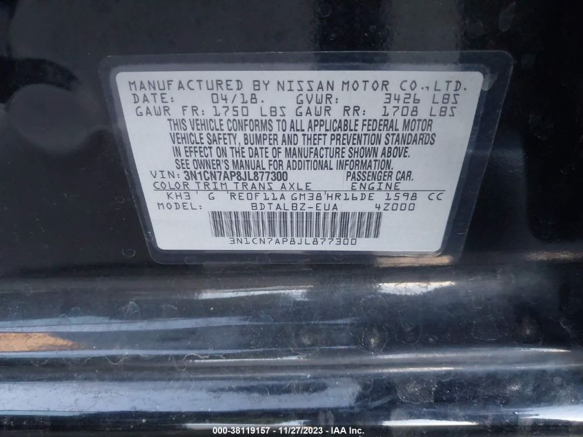 2018 NISSAN VERSA 1.6 SV - 3N1CN7AP8JL877300