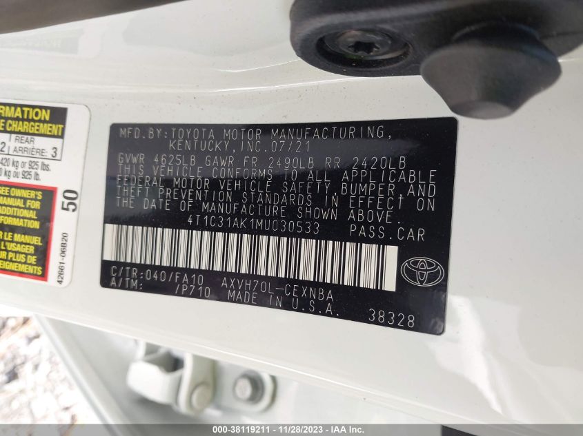 2021 TOYOTA CAMRY LE - 4T1C31AK1MU030533