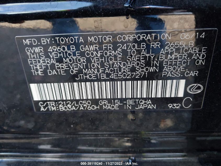 2014 LEXUS GS 350 - JTHCE1BL4E5027271