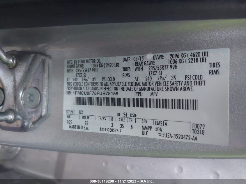 2015 FORD ESCAPE S - 1FMCU0F78FUB78158