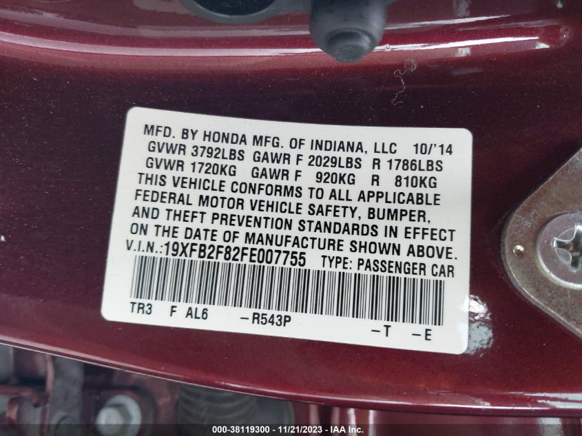 2015 HONDA CIVIC EX - 19XFB2F82FE007755