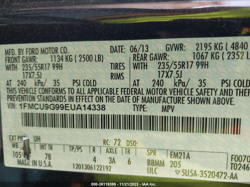 2014 FORD ESCAPE SE - 1FMCU9G99EUA14338