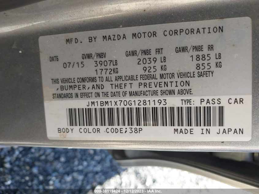 2016 MAZDA MAZDA3 I GRAND TOURING - JM1BM1X70G1281193