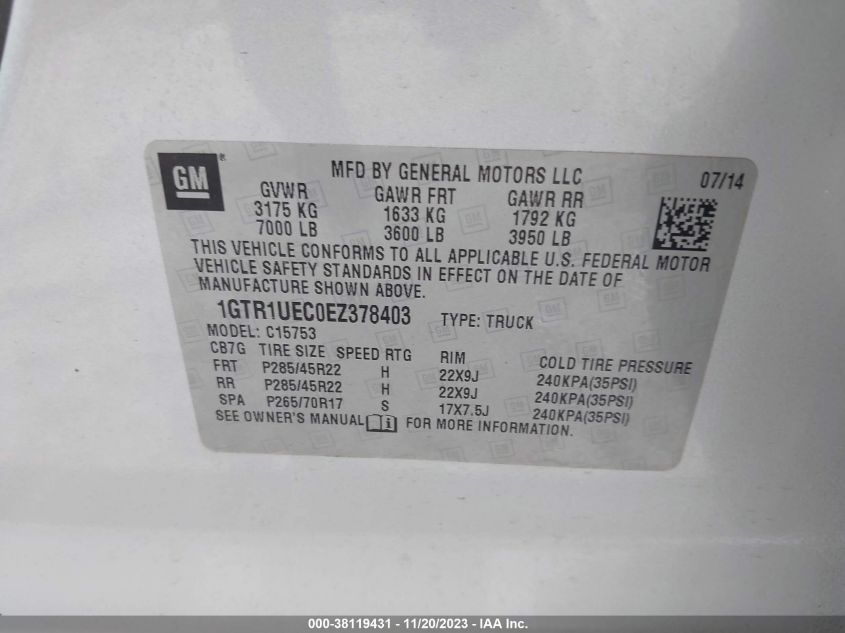 2014 GMC SIERRA 1500 SLE - 1GTR1UEC0EZ378403