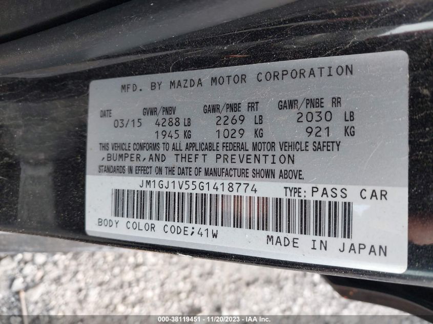 2016 MAZDA MAZDA6 I TOURING - JM1GJ1V55G1418774