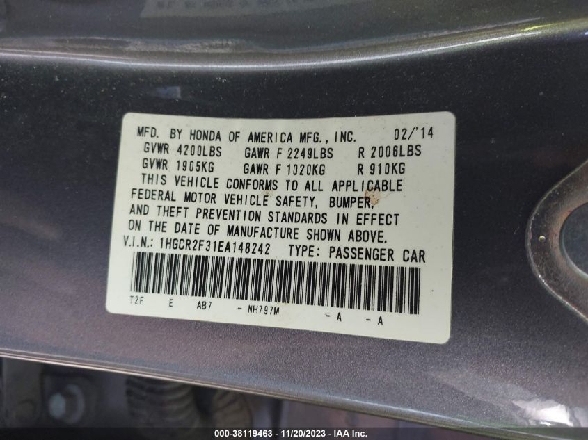 2014 HONDA ACCORD LX - 1HGCR2F31EA148242