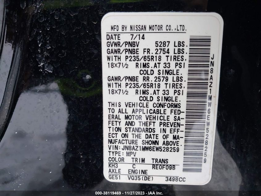 2014 NISSAN MURANO S/SL/SV/LE - JN8AZ1MW6EW528259