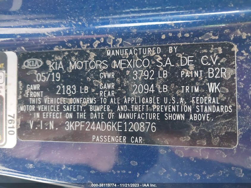 2019 KIA FORTE LXS - 3KPF24AD6KE120876