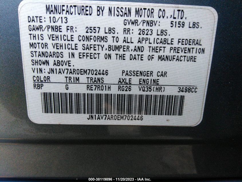 2014 INFINITI Q50 HYBRID SPORT - JN1AV7AR0EM702446