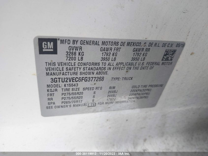 2015 GMC SIERRA 1500 SLT - 3GTU2VEC6FG377268
