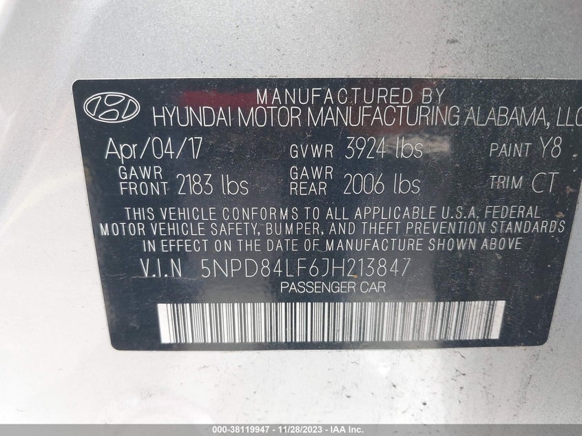 VIN 5NPD84LF6JH213847 2018 HYUNDAI ELANTRA SEL