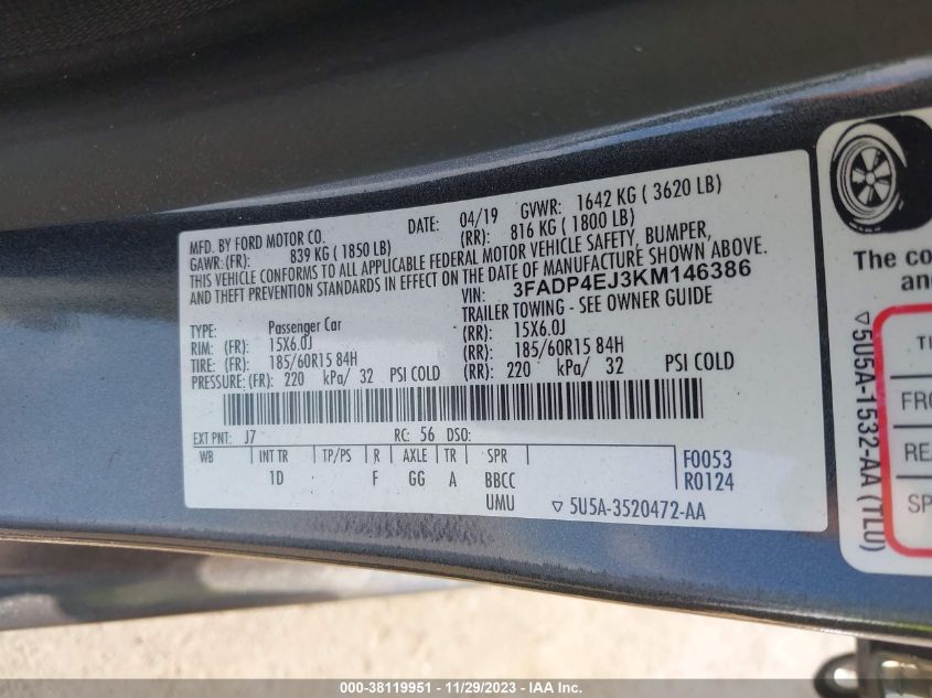 2019 FORD FIESTA SE - 3FADP4EJ3KM146386
