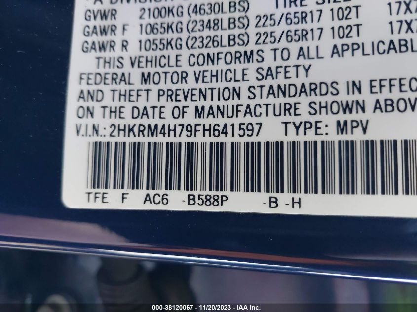 2015 HONDA CR-V EX-L - 2HKRM4H79FH641597