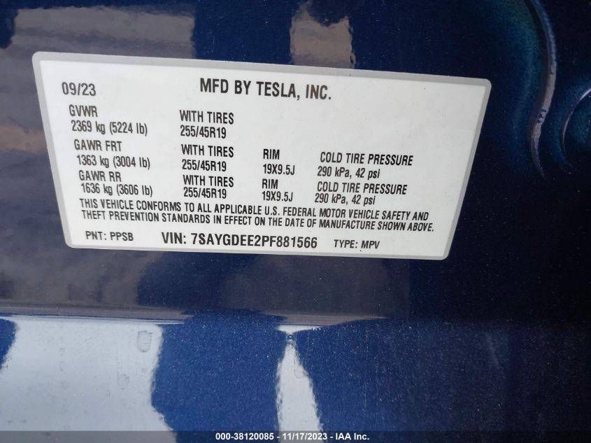 2023 TESLA MODEL Y AWD - 7SAYGDEE2PF881566