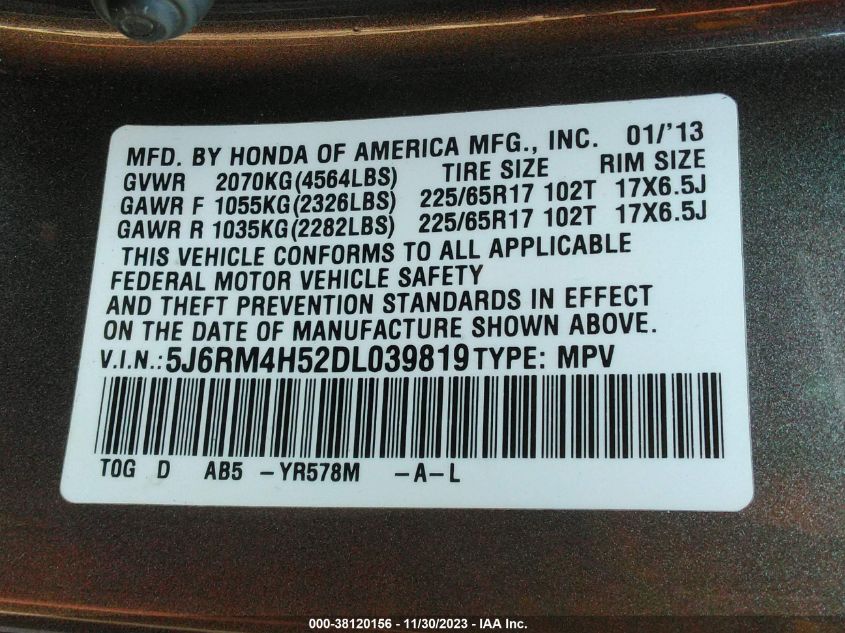 2013 HONDA CR-V EX - 5J6RM4H52DL039819