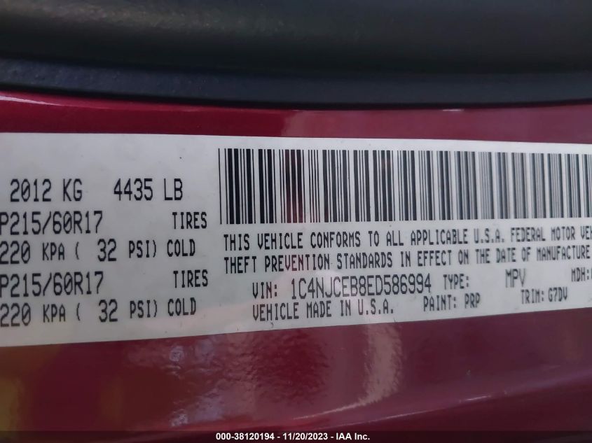 2014 JEEP COMPASS LATITUDE - 1C4NJCEB8ED586994