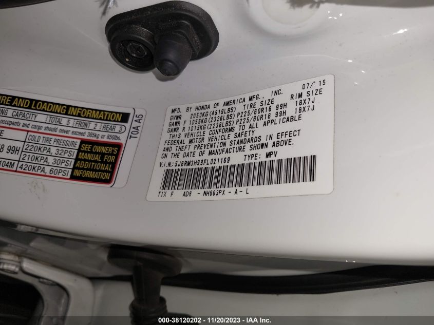 2015 HONDA CR-V TOURING - 5J6RM3H99FL021169