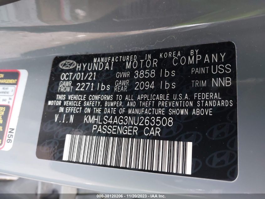 2022 HYUNDAI ELANTRA SEL - KMHLS4AG3NU263508