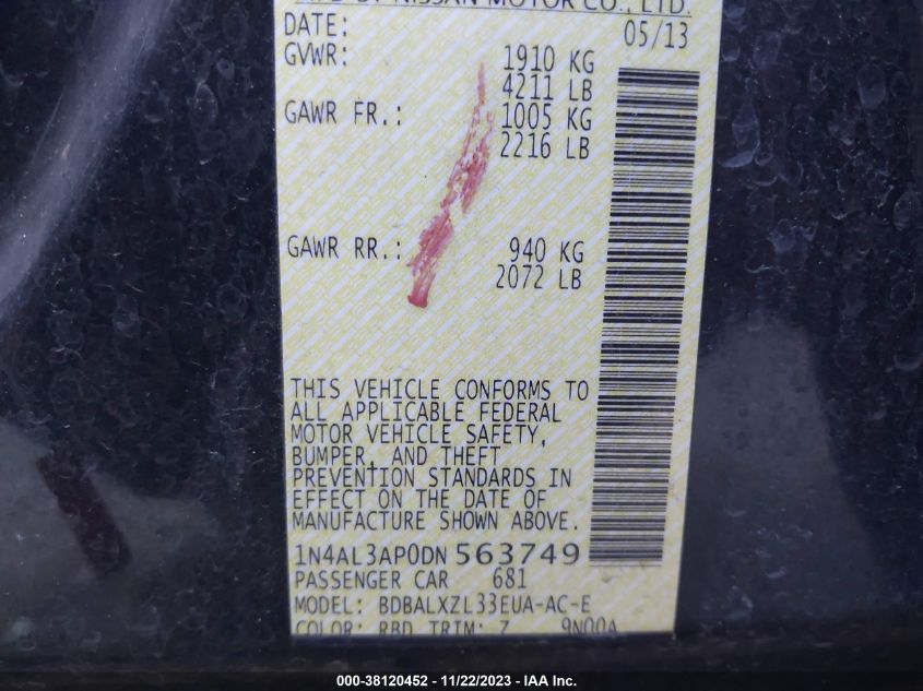 2013 NISSAN ALTIMA 2.5 SL - 1N4AL3AP0DN563749