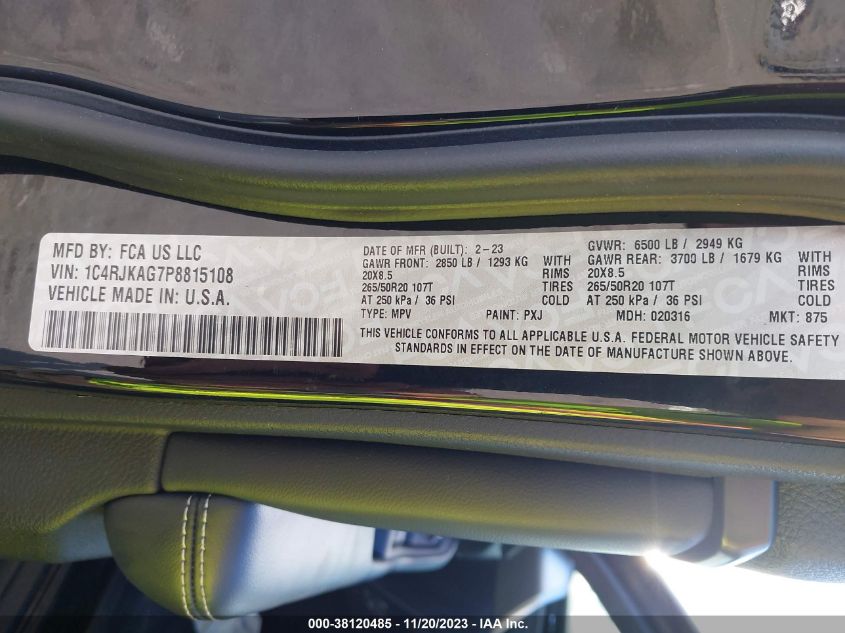 2023 JEEP GRAND CHEROKEE L ALTITUDE 4X4 - 1C4RJKAG7P8815108