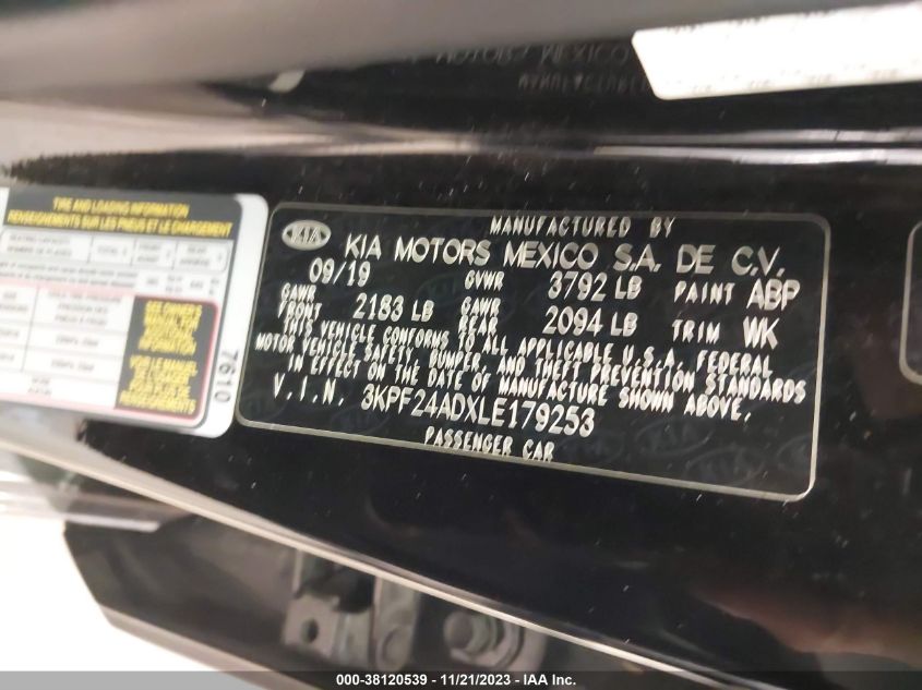 2020 KIA FORTE LXS - 3KPF24ADXLE179253